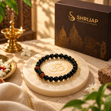 Natural Black Matte Karungali Wood Bracelet with Damru & Rudraksha Bead – 8 MM