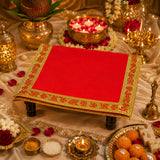 Red Velvet Puja Aasan with Golden Border – 15x15 Inch
