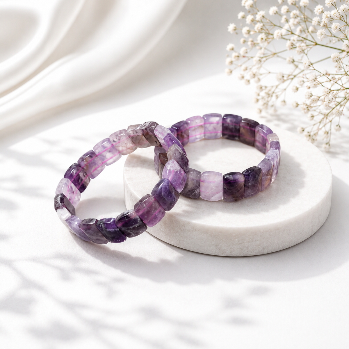 Amethyst Square Pyramid Bead Bracelet