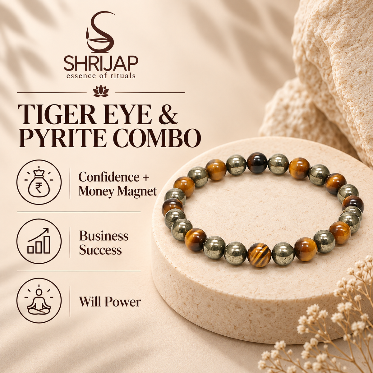 Tiger Eye & Pyramid Combination Bracelet – 8 MM