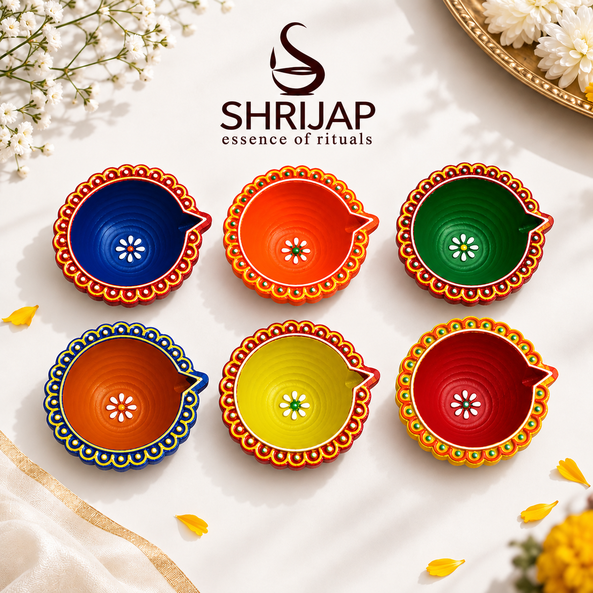 Handpainted Border Carved Terracotta Diya – Floral