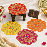 Velvet Swastik Puja Aasan with Jari Work – 7x7 Inch
