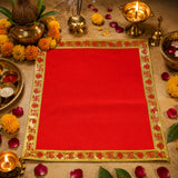 Red Velvet Puja Aasan with Golden Border – 15x15 Inch