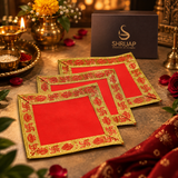Red Velvet Puja Aasan with Golden Border – 5x5 Inch