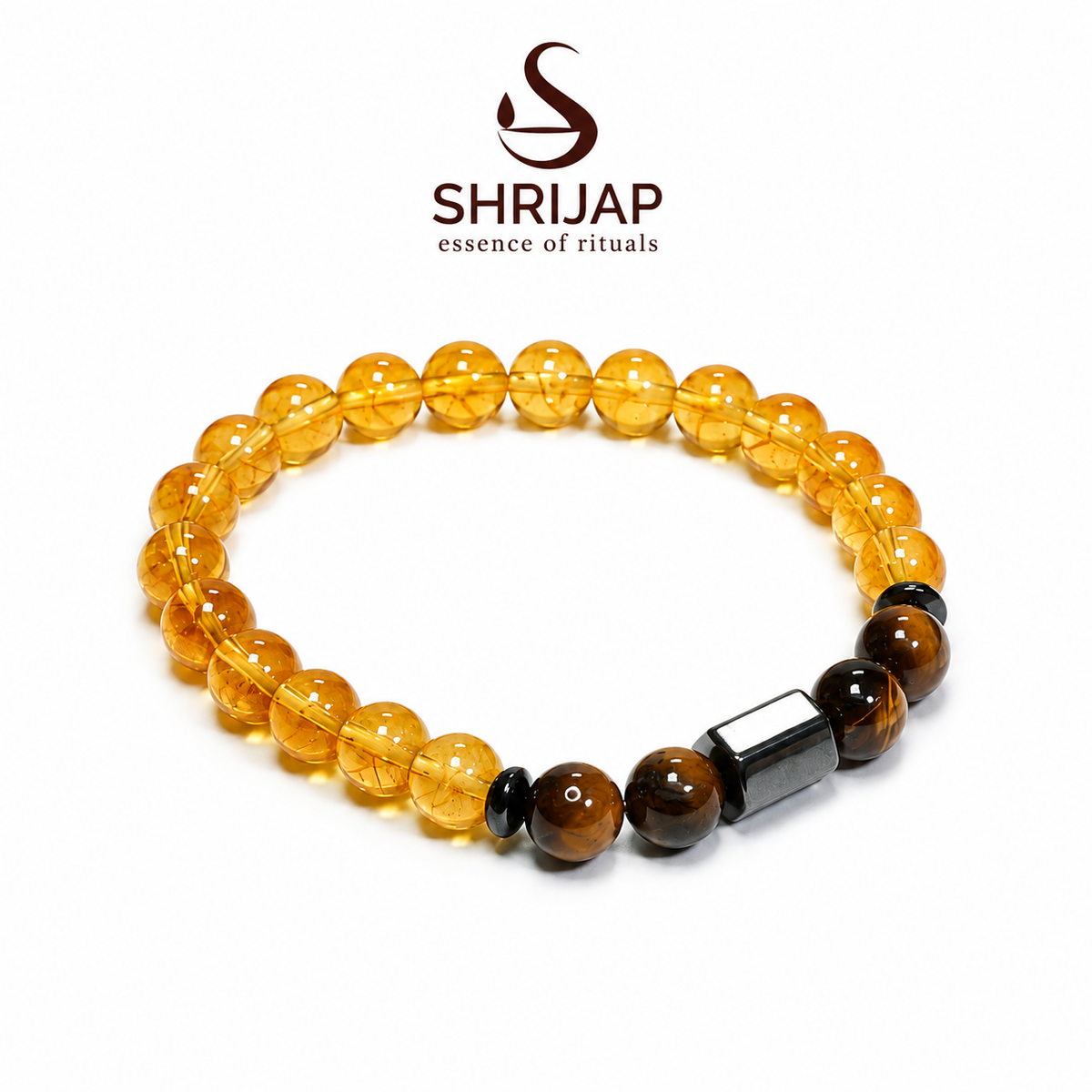 Natural Citrine Tiger Eye Bracelet with Hematite