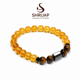 Natural Citrine Tiger Eye Bracelet with Hematite