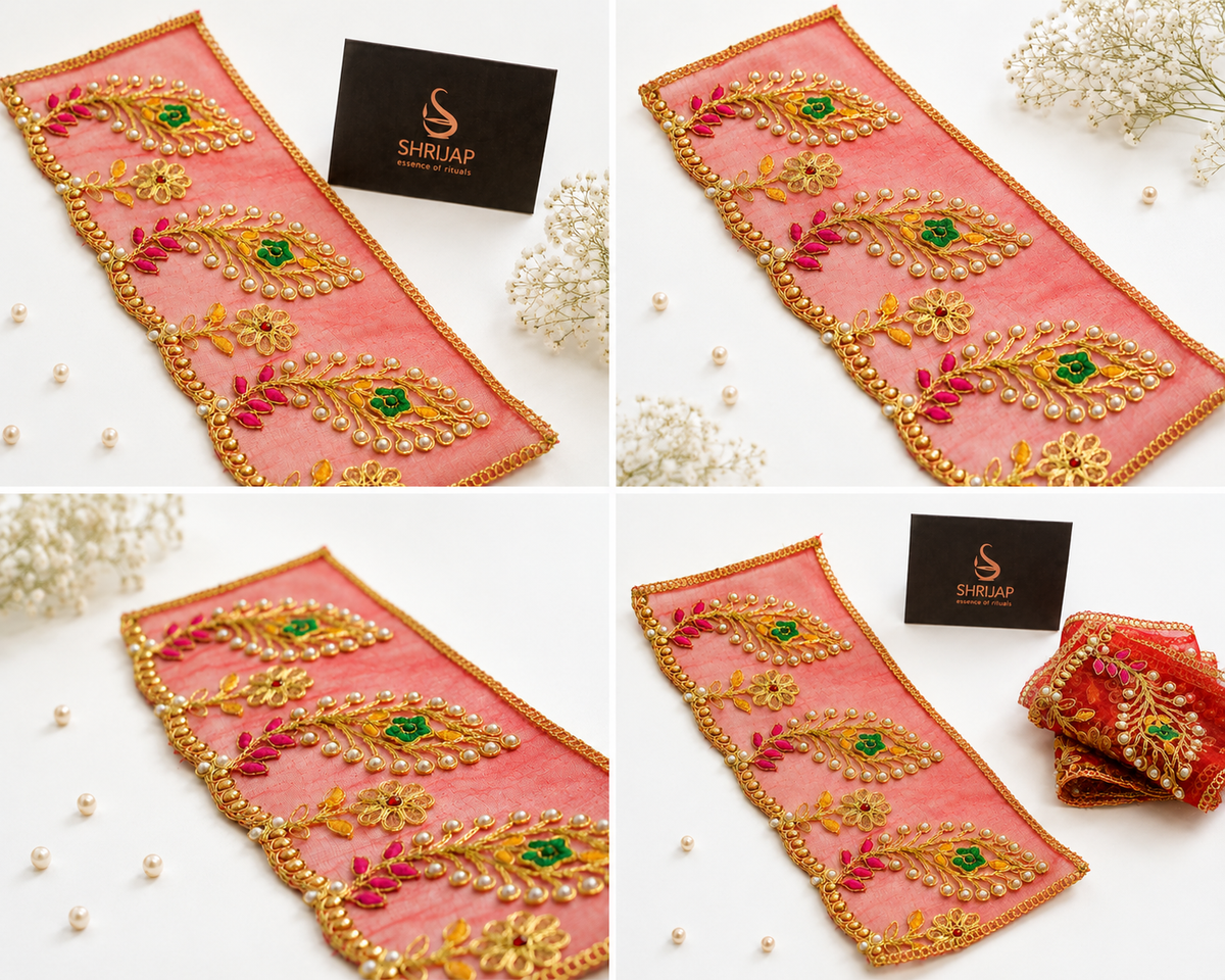 Royal Red Heavy Jari Embroidered Chunri with Pearl Work – 6 x15 Inch