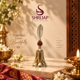 Rudraksha Leaf Handle Puja Bell German Silver With Velvet Box