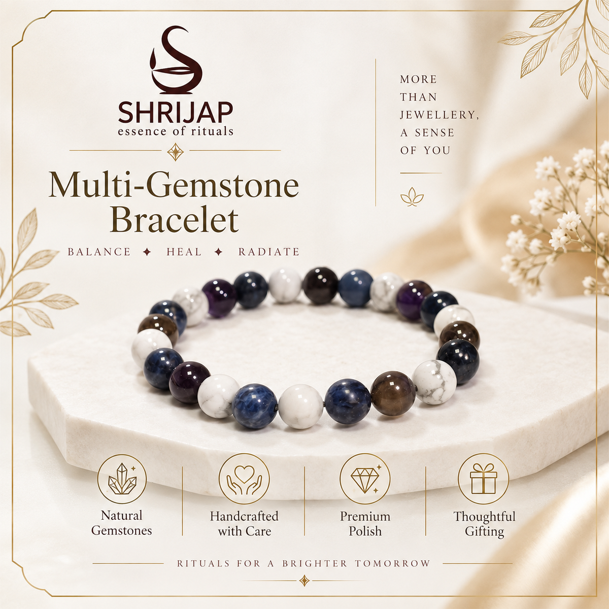 Multi Stone Round Bracelet – Howlite, Sodalite & Amethyst – 8 MM