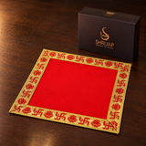 Red Velvet Puja Aasan with Golden Border – 10x10 Inch