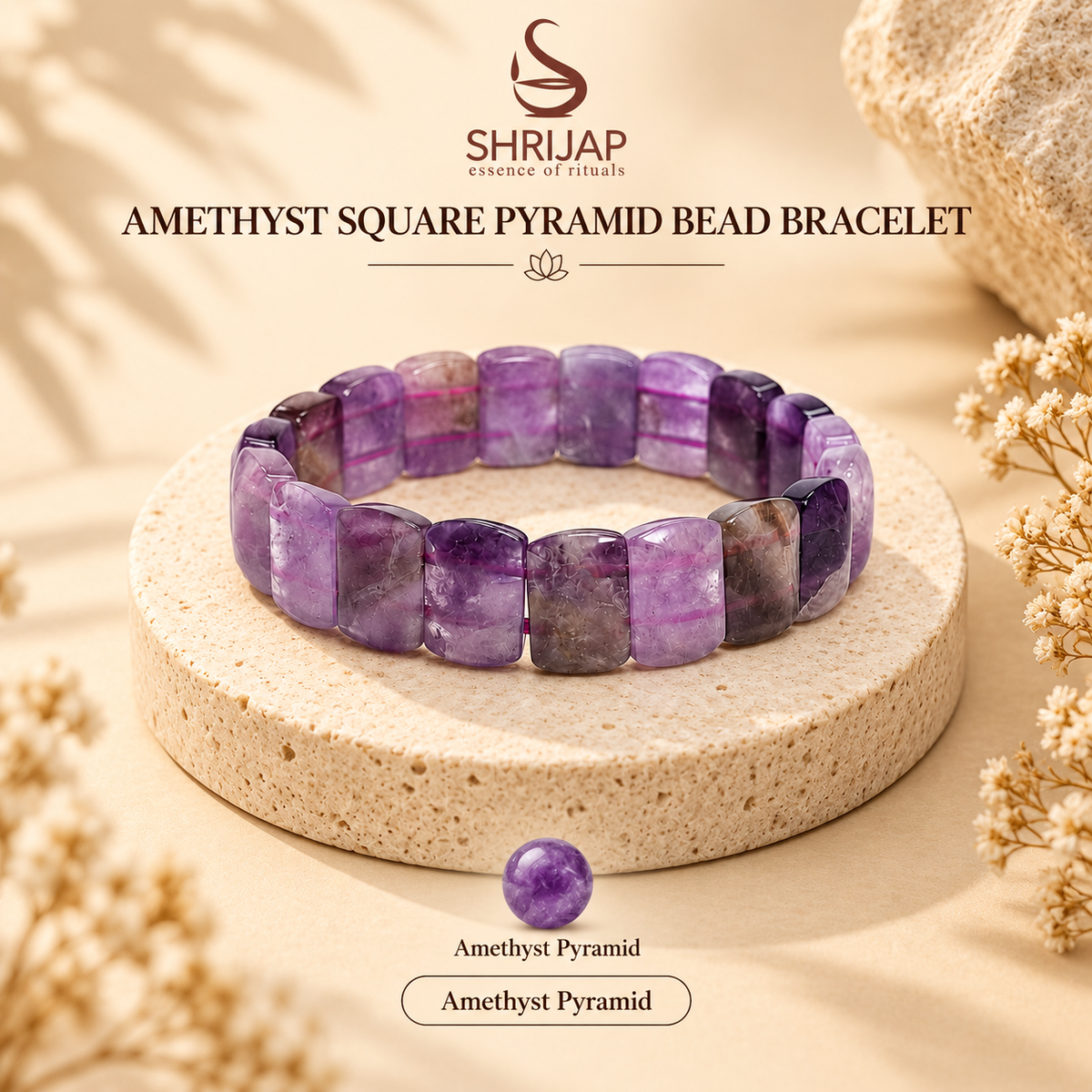 Amethyst Square Pyramid Bead Bracelet