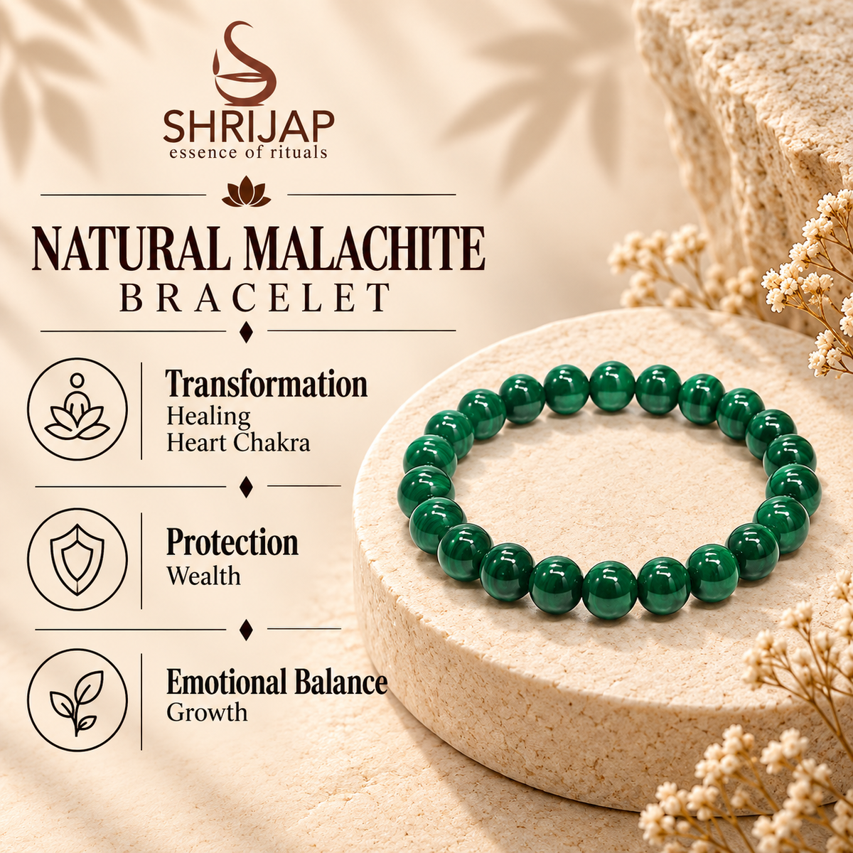 Natural Malachite Bracelet – 8 MM