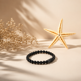 Natural Black Matte Karungali Wood Bracelet with Damru Bead – 6 MM