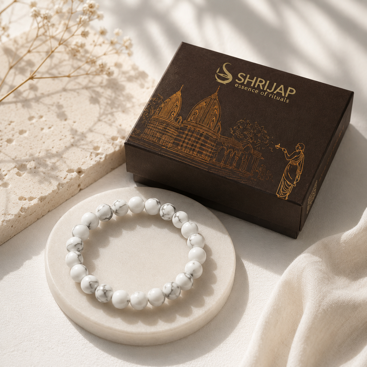 Natural White Howlite Bracelet – 8 MM