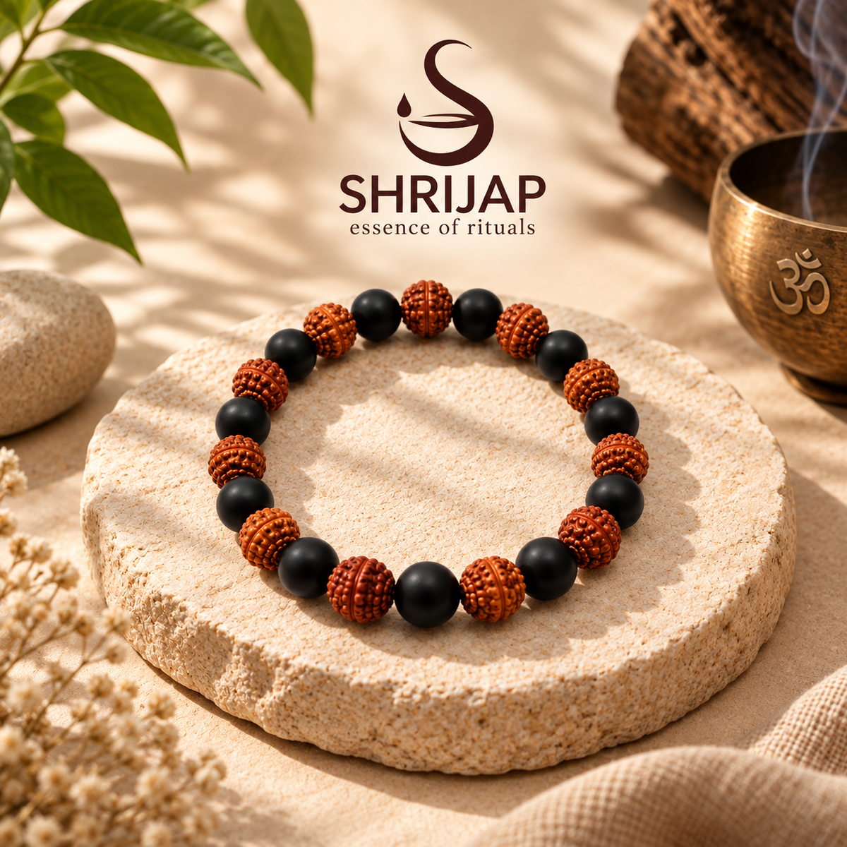 Natural Rudraksha with Karungali Wood Bracelet – 8 MM