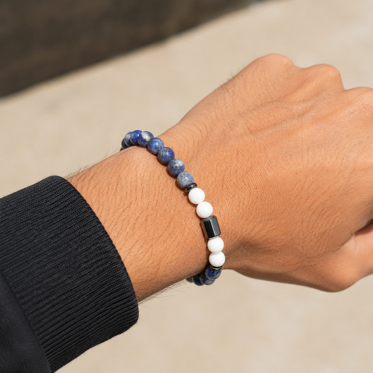 Natural Lapis Lazuli White Stone Harmony with Hematite Bracelet