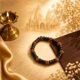 Natural Rudraksha with Black Damru Spacer Beads Bracelet – 8 MM