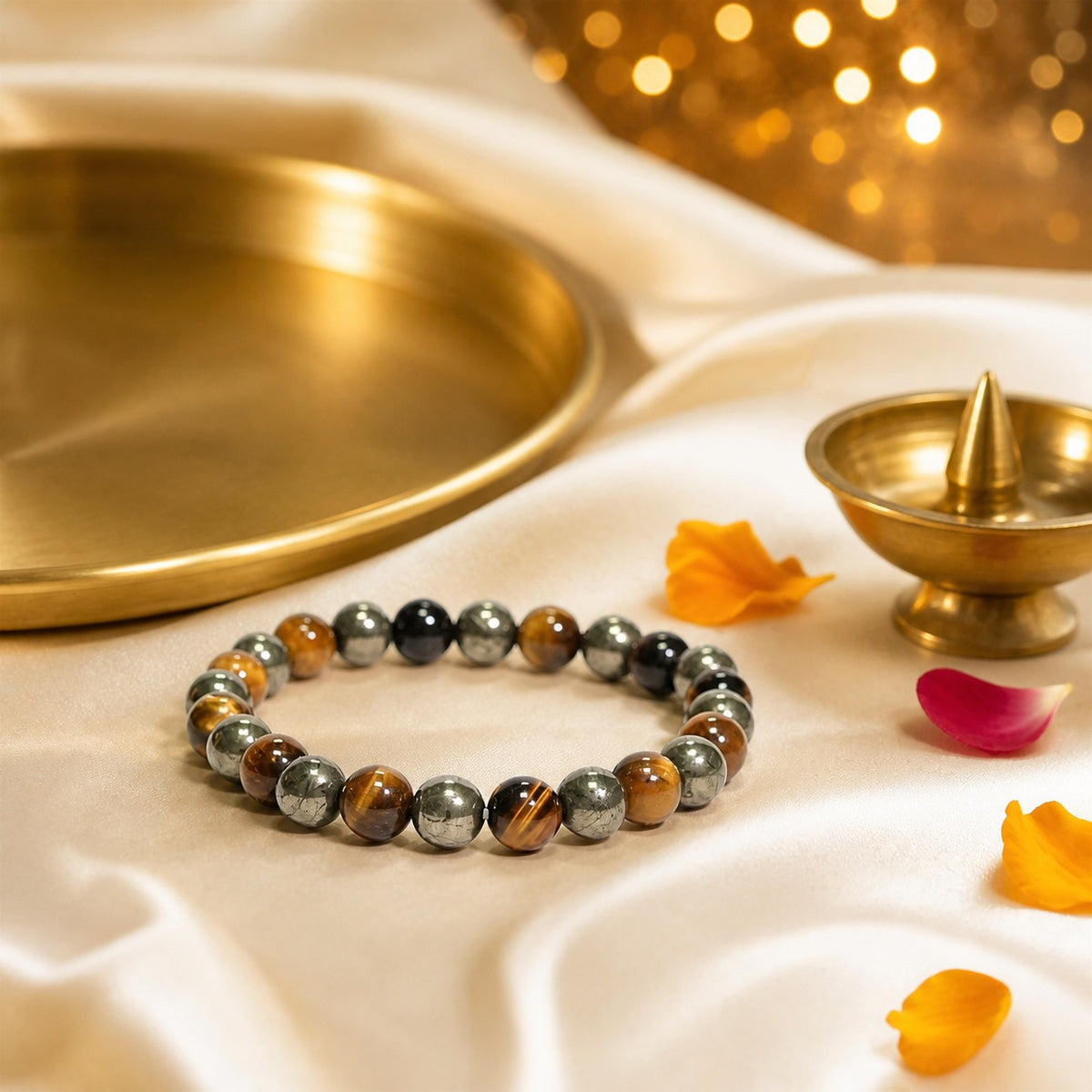 Tiger Eye & Pyramid Combination Bracelet – 8 MM