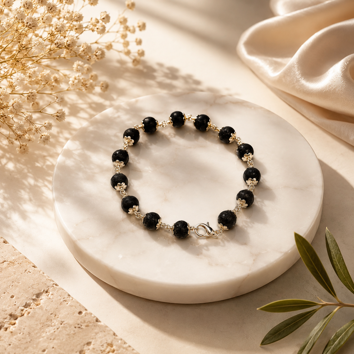 Natural Karungali Silver Plated Bracelet – 8 MM