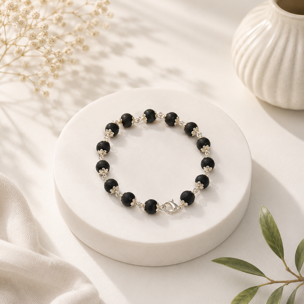Natural Karungali Silver Plated Bracelet – 8 MM