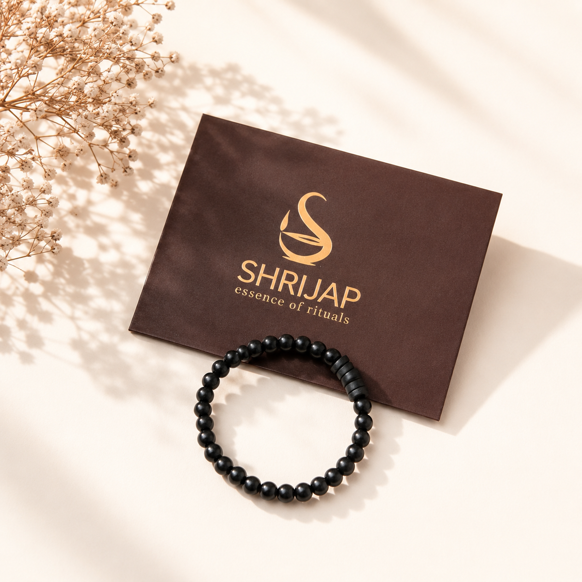 Natural Black Matte Karungali Wood Bracelet with Damru Bead – 6 MM