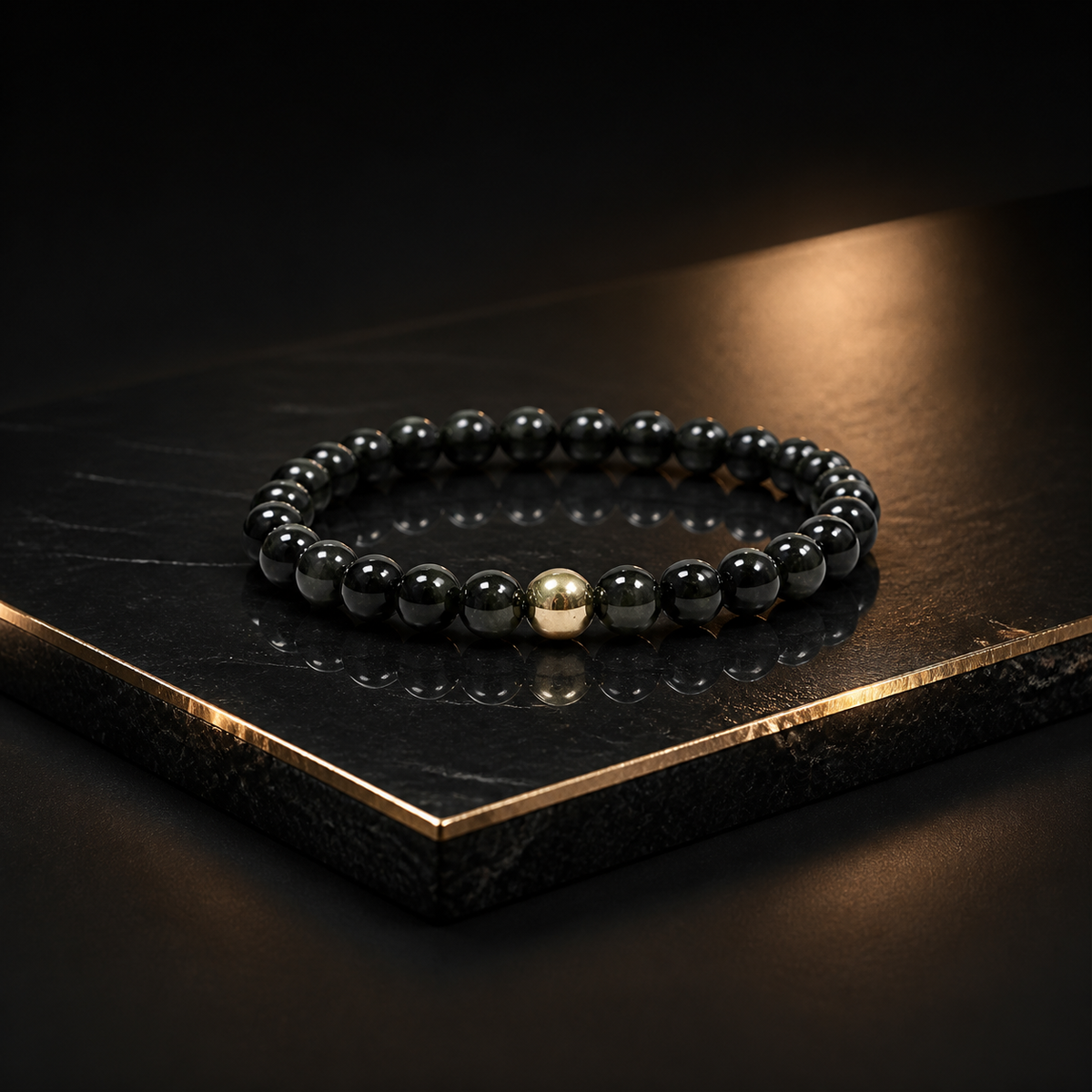 Black Obsidian Bracelet with Golden Hematite Accent – 8 MM