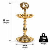 7 Inch Brass Peacock Lotus Diya On Stand