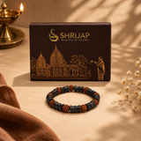 Natural Rudraksha with Black Damru Spacer Beads Bracelet – 8 MM