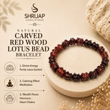 Natural Carved Red Wood Lotus Bead Bracelet – 12 MM