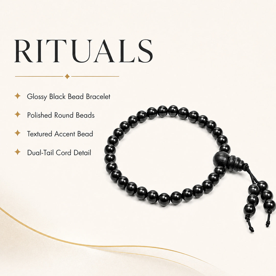 Natural Black Matte Karungali Wood Bracelet with Latkan – 6 MM