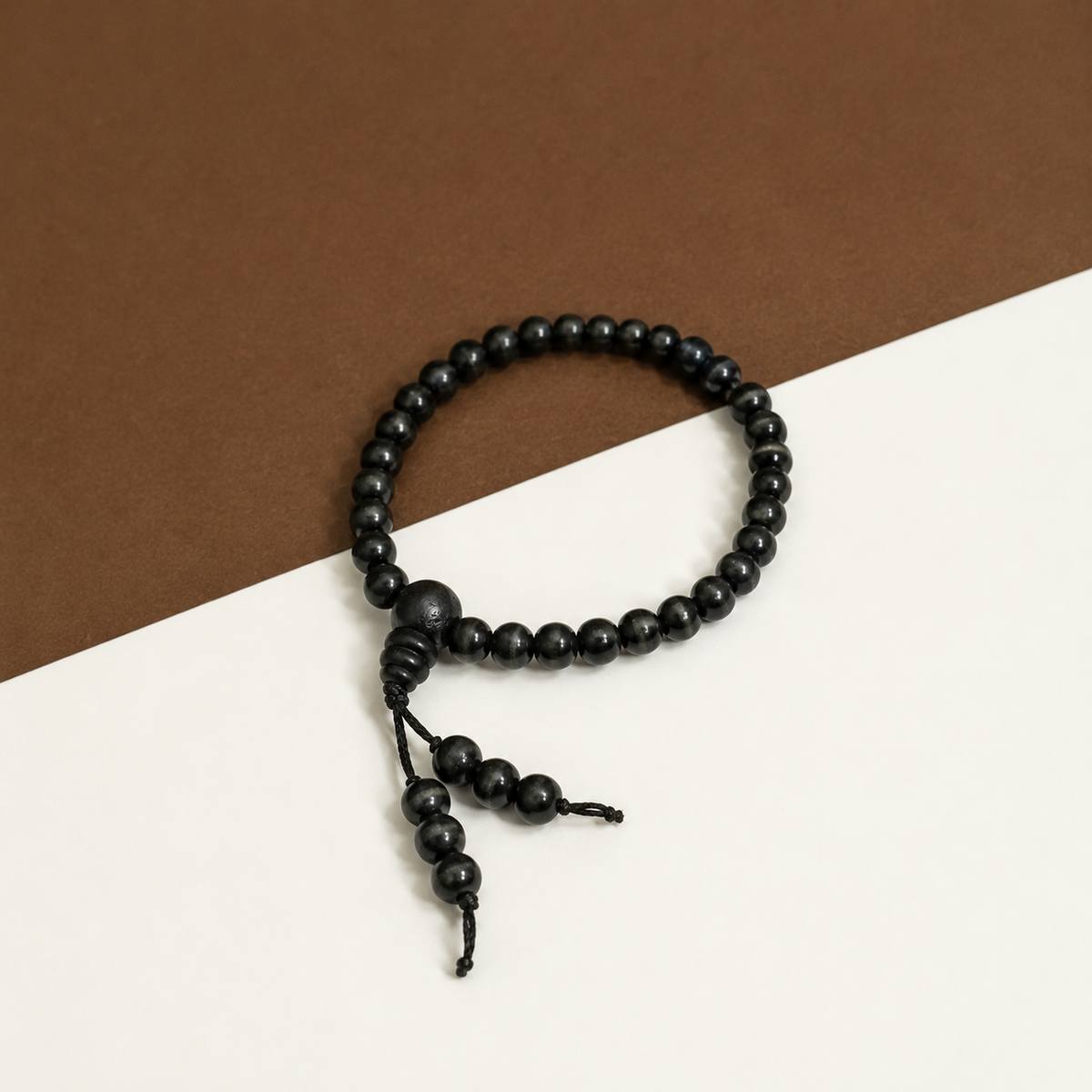 Natural Black Matte Karungali Wood Bracelet with Latkan – 6 MM