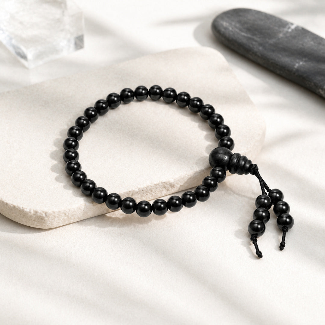 Natural Black Matte Karungali Wood Bracelet with Latkan – 6 MM