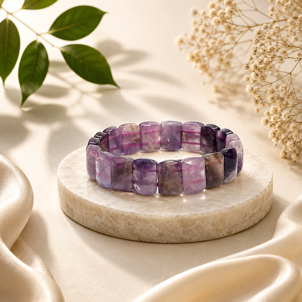 Amethyst Square Pyramid Bead Bracelet