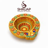 Handpainted Mandala Carved Terracotta Diya – Floral
