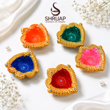 Handpainted Heart Shape Terracotta Diya – Royal