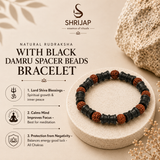Natural Rudraksha with Black Damru Spacer Beads Bracelet – 8 MM