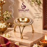 Tripod Brass Floral Diya