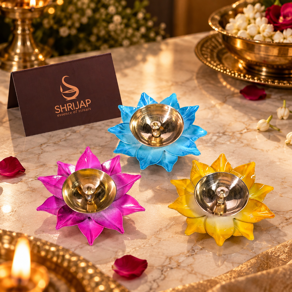 Sunflower Akhand Coloured Diya Small