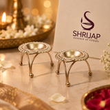 Tripod Brass Floral Diya