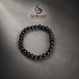 Natural Black Matte Karungali Wood Bracelet with Damru Bead – 8 MM