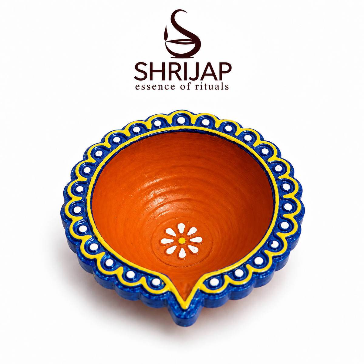 Handpainted Border Carved Terracotta Diya – Floral